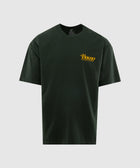Dark green streetwear T-shirt with yellow Bueno logo on chest, men's apparel