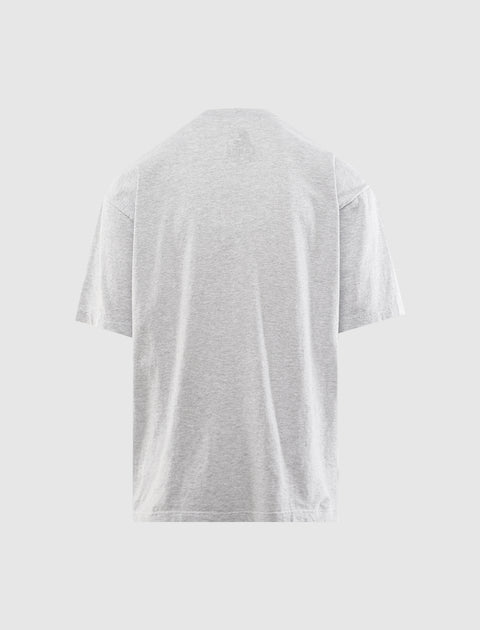 Back view of plain light grey men's streetwear short sleeve t-shirt on white background