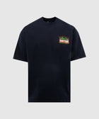 Black streetwear T-shirt with colorful handyman logo graphic on left chest