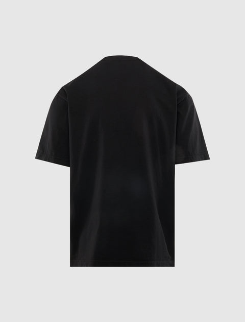 Back view of plain black short sleeve streetwear t-shirt on white background