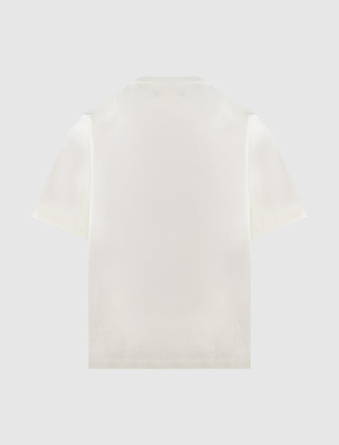 Back view of plain white short-sleeve men's streetwear t-shirt on grey background