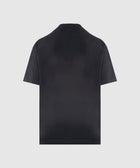 Back view of plain black short sleeve men's streetwear t-shirt on white background