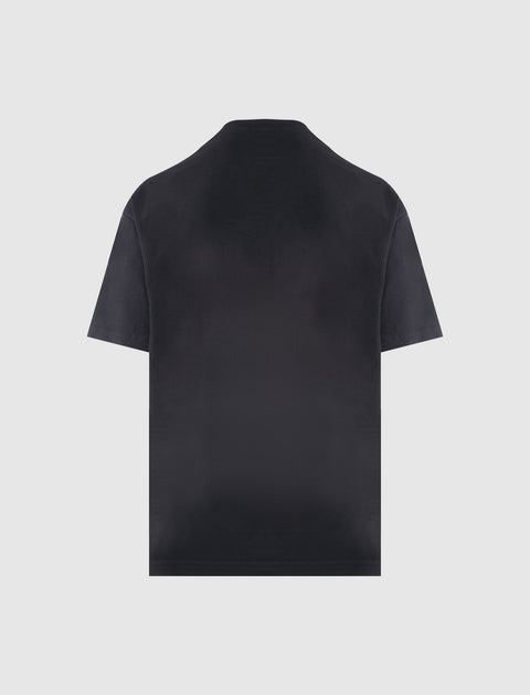 Back view of plain black short sleeve men's streetwear t-shirt on white background