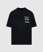 Black men's streetwear t-shirt with "SUPERVSN STUDIOS" white chest graphic and short sleeves