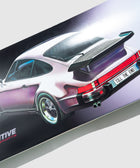 Skateboard deck with artwork of classic sports car and 'TILL THE END' license plate