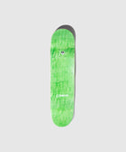 Green skateboard deck with minimal design on light gray background