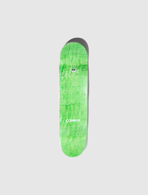 Green skateboard deck with minimal design on light gray background
