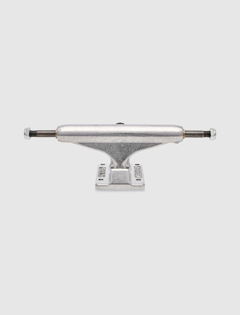 Silver skateboard truck with visible kingpin and axle on white background