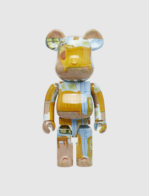 Bearbrick collectible art toy with Van Gogh room painting design on white background