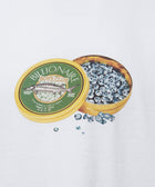 White streetwear t-shirt featuring printed caviar tin filled with diamonds graphic.