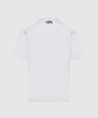 White short sleeve streetwear t-shirt with small graphic logo at upper back