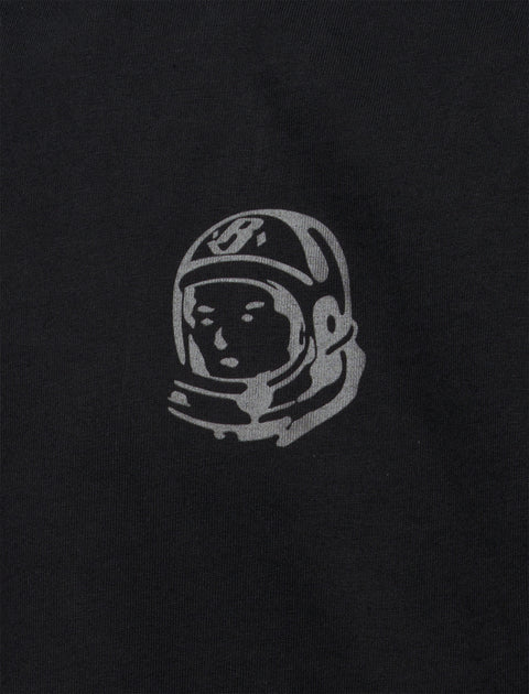 Black streetwear shirt with silver astronaut helmet graphic on chest