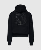 Black streetwear hoodie with astronaut helmet graphic on back, men's urban apparel