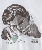 Graphic tee with illustrated man inspecting green gemstone and Billionaire Boys Club logo