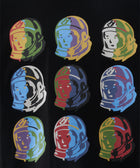 Black streetwear shirt with colorful astronaut helmet graphic pattern, modern urban fashion