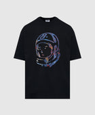 Black streetwear t-shirt with colorful astronaut helmet graphic on front