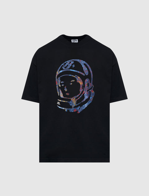 Black streetwear t-shirt with colorful astronaut helmet graphic on front