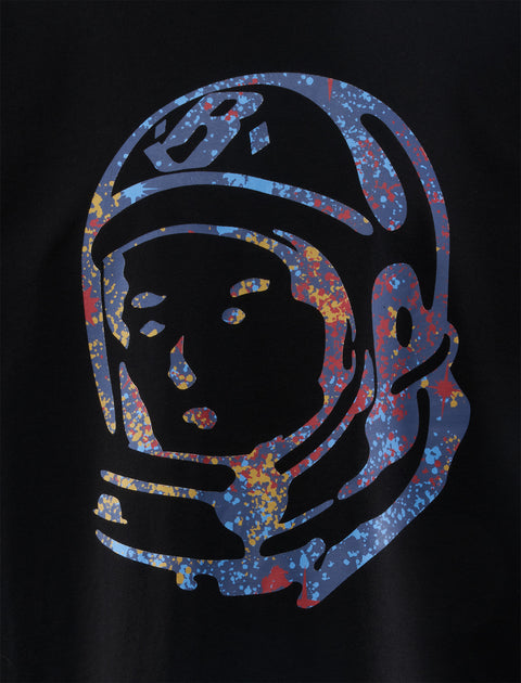 Black streetwear t-shirt with colorful astronaut helmet graphic print