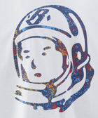 White streetwear t-shirt with blue, red, and yellow splatter astronaut graphic print