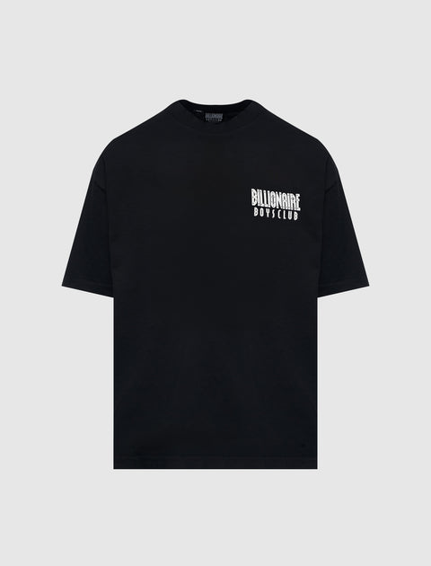 Black men's streetwear t-shirt with white Billionaire Boys Club logo on chest, front view