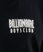 Close-up of black t-shirt with Billionaire Boys Club white logo graphic.