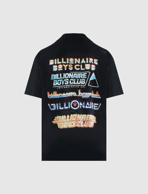 Black streetwear t-shirt with colorful Billionaire Boys Club logos on the back.