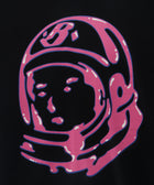 Black streetwear t-shirt featuring a bold pink graphic of an astronaut helmet