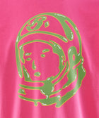 Pink streetwear t-shirt with green graphic astronaut helmet design on chest