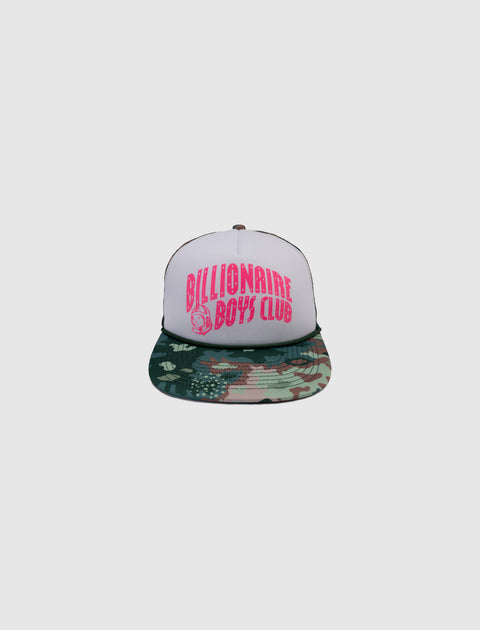 White and camo snapback hat with pink Billionaire Boys Club logo, streetwear style