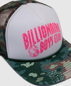 Camo mesh trucker hat with pink Billionaire Boys Club logo and astronaut graphic on front
