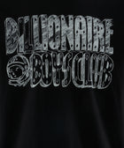 Black streetwear t-shirt with bold white Billionaire Boys Club logo graphic on chest