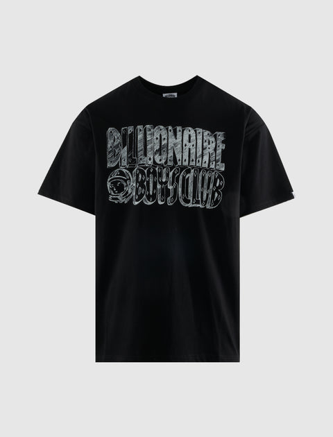 Black streetwear t-shirt with large silver 'Billionaire Boys Club' graphic on front