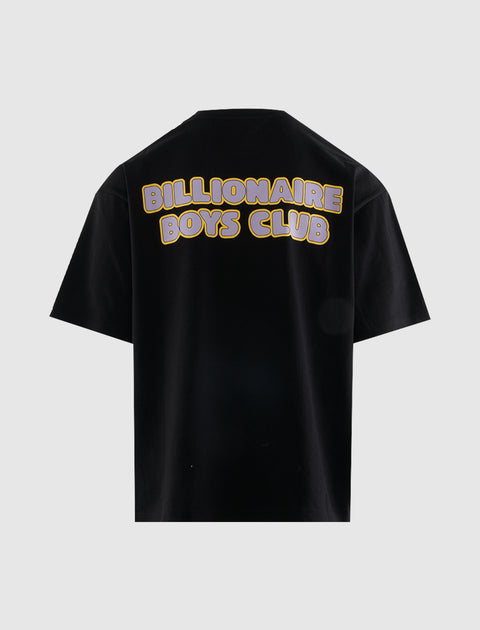 Black streetwear t-shirt with bold yellow Billionaire Boys Club logo on back