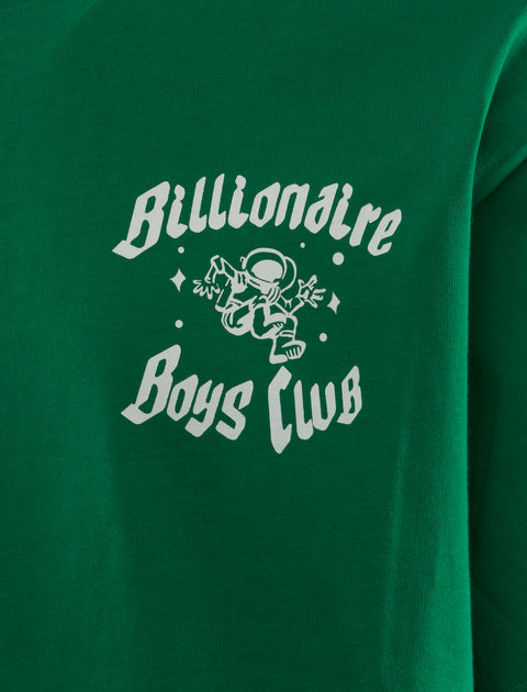 Green streetwear shirt with astronaut and 'Billionaire Boys Club' graphic print on chest