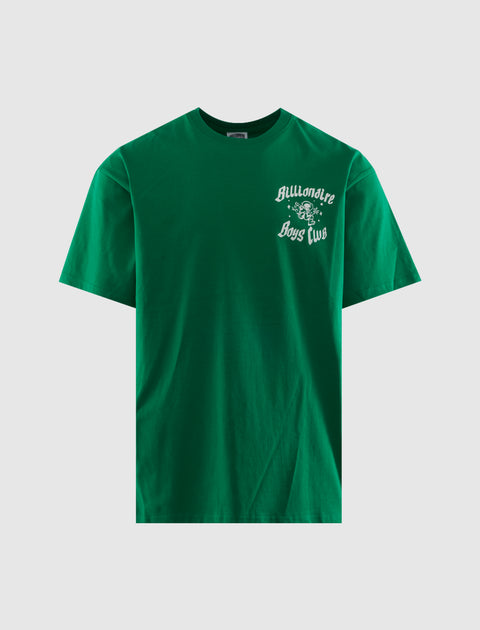 Green men's streetwear t-shirt with white Billionaire Boys Club logo graphic on chest