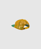Back view of green and yellow mesh trucker hat with adjustable snapback closure