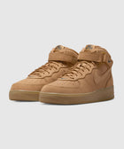 Tan Nike Air Force 1 Mid sneakers with gum sole and ankle strap, men's streetwear shoes