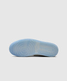 Translucent icy blue sneaker outsole on light background, highlighting tread pattern