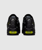 Black Nike Air Max 95 sneakers with neon green sole and Halloween-inspired details, rear view