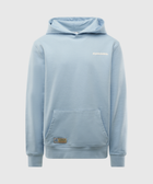Light blue men's streetwear hoodie with front pocket and small chest logo