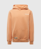 Peach pink hooded sweatshirt with small front logo and front kangaroo pocket