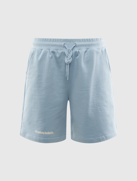 Light blue men's streetwear shorts with elastic waistband and front drawstring