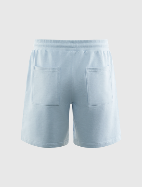 Light blue men's streetwear shorts with elastic waistband and two back pockets