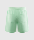 Back view of mint green men's streetwear shorts with two rear pockets