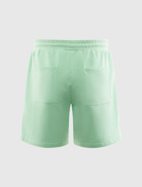 Back view of mint green men's streetwear shorts with two rear pockets