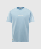 Light blue men's streetwear t-shirt with white 'all points bulletin.' text on front