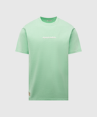 Mint green men's streetwear t-shirt with 'all points bulletin.' text on chest