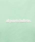 Mint green streetwear t-shirt with 'all points bulletin.' white embroidery on chest