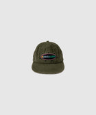 Olive green skate hat with embroidered allpointbulletin logo, streetwear style