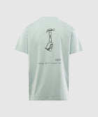 Light blue men's streetwear t-shirt with hand holding hammer graphic and bold back print.
